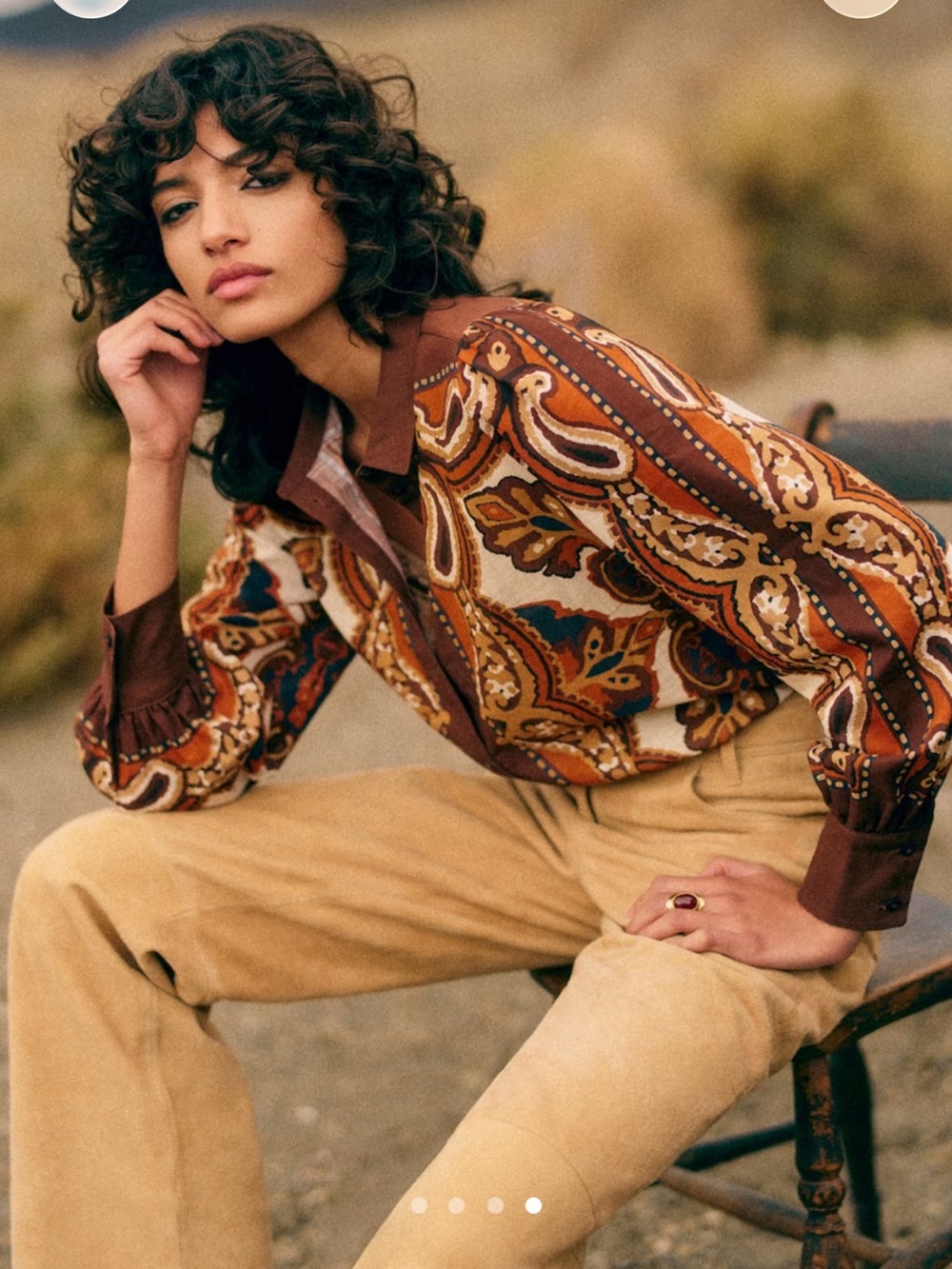 Sezane Claudio Shirt in Brown and Mustard Paisley
